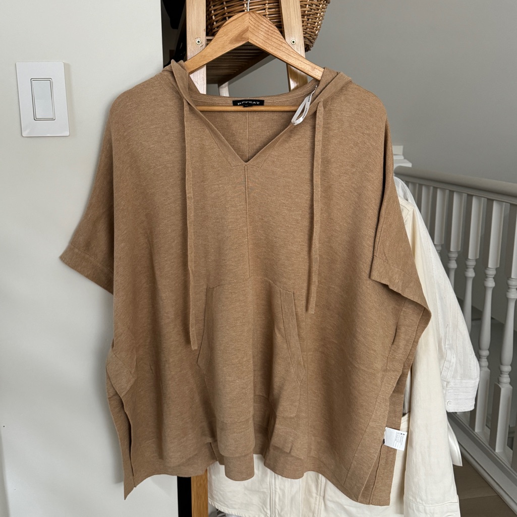 Short Sleeve Poncho Sweater With Front Pocket
